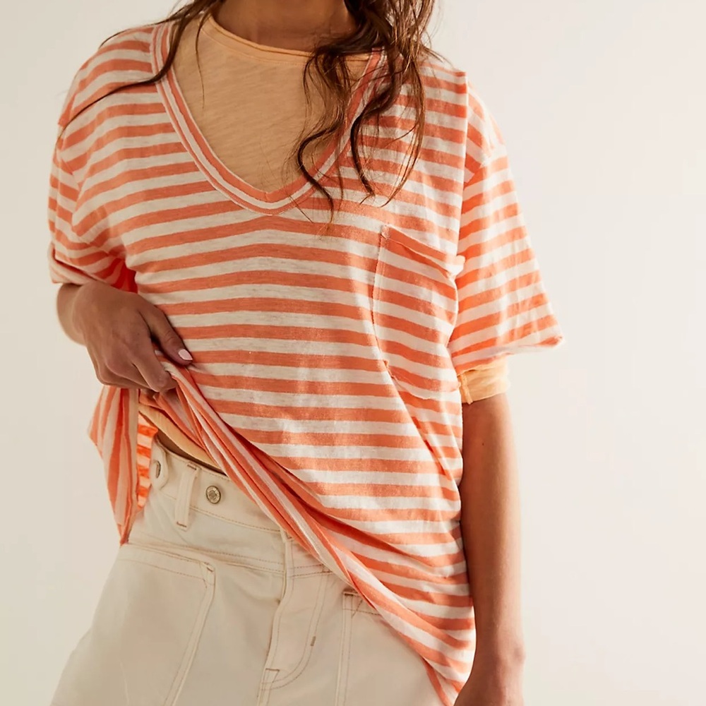 Free People Orange Striped Top